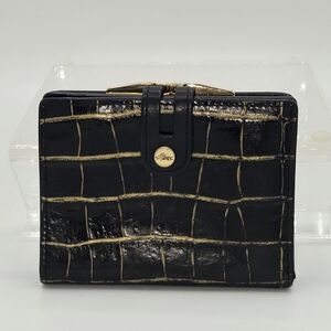 Alligator Leather Kisslock Wallet Abas Black Gold Tone Vintage Luxury